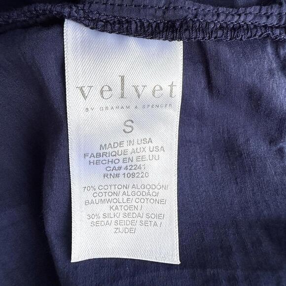 Velvet by Graham & Spencer Reece Silk Cotton Dress Navy Blue Cavern Short Sleeve - Picture 6 of 13